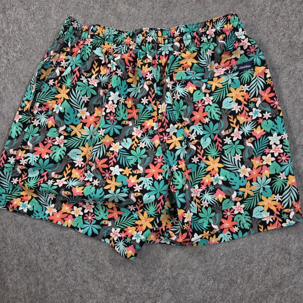 Chubbies Swim Trunks Mens Small Black Green Toucan Tropical Floral Print 5.5 In - Picture 2 of 9